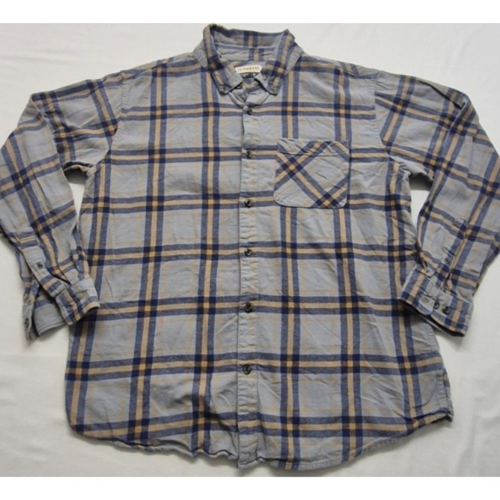 Magellan men's gray plaid flannel long sleeve button up classic fit shirt‎ XL